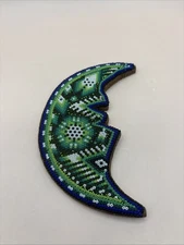 Vintage Huichol Beaded Crescent Moon By Santos Bautista Mexican Folk Art