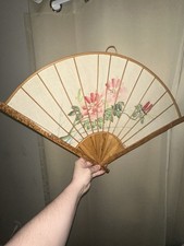 vintage Chinese-style hand-painted wall hanging fan bamboo imperfections