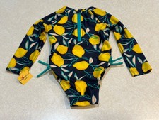Cat And Jack Girls Swimsuit Long Sleeves Navy Blue Yellow Lemons Size 2T New