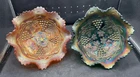 LOVELY PAIR VINTAGE CARNIVAL FENTON GRAPE & CABLE BOWLS GREEN & MARIGOLD