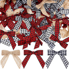 60 Pieces Christmas Mini Burlap Bows for Crafts Red and Black Checkered Gingham