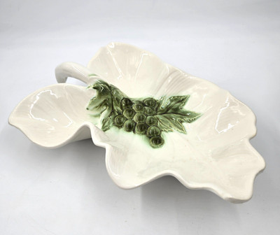 Hull Pottery 1950s White Tokay Pottery LEAF DISH Planter USA  Green Grape Vine