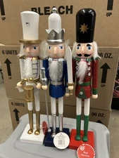 Three 15" Tall Wooden Nutcrackers, (Staff-Sword-Drums). Christmas is here 