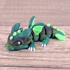3D printed Dragon Hatchling flexi fidget articulated toy 2.25" Green/Neon green