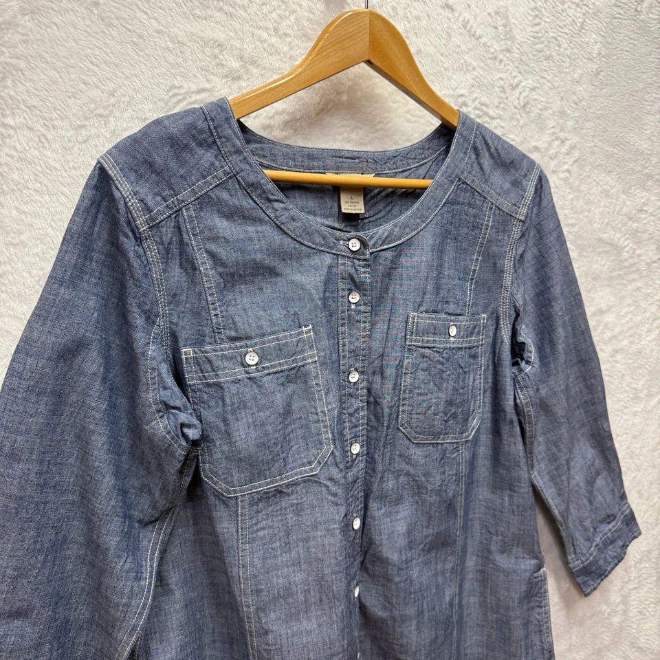 Top túnica cambray orgánico de gama libre Duluth Trading Co para mujer grande azul algodón Foto 3 de 4