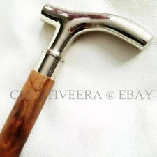 Brass Silver Wooden Walking Shaft Stick With Brass Handle Vintage Walking cane