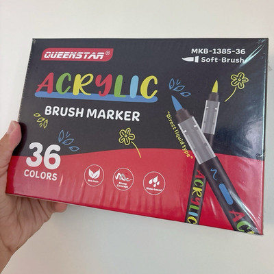 QUEENSTAR Acrylic Brush Marker Set, 36 Colors Multicolor Soft-Brush MKB-1385-36