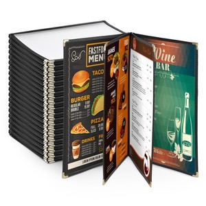 WeChef 30PCS Restaurant Cafe Menu Covers 8.5"x14" 4 Page 8 View Black Trim