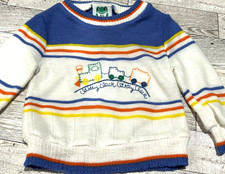 Vintage Baby BULL FROG KNITS Sweater Railroad Pattern Made In USA 3-6 months