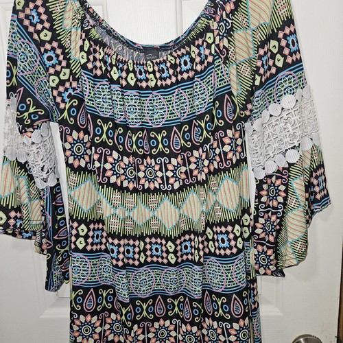Win Win Womens Multicolor L-XL Bell Sleeve Tunic Top Boho Peasant Fairy Lace - Bild 2 von 6