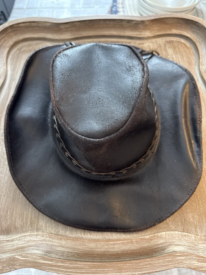 Sombrero vaquero Outback vintage mexicano de cuero genuino XL hecho a mano marrón Foto 4 de 4