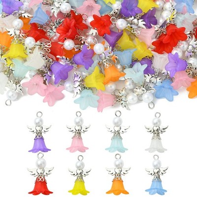 80pcs Angel Heart Wing Spring Flower Theme Charms for DIY Jewelry