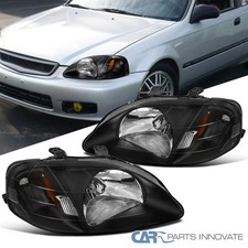 Black Fits 1999-2000 Honda Civic Ek Ej Lx Ex Si 24dr Headlights Lamps 99-00