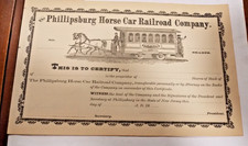 Unused 1800's Stock Certificate Phillipsburg, NJ Horse Car Railroad Company