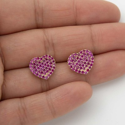 1/2'' rosa CZ Herz Ohrstecker echt 10K Gelbgold