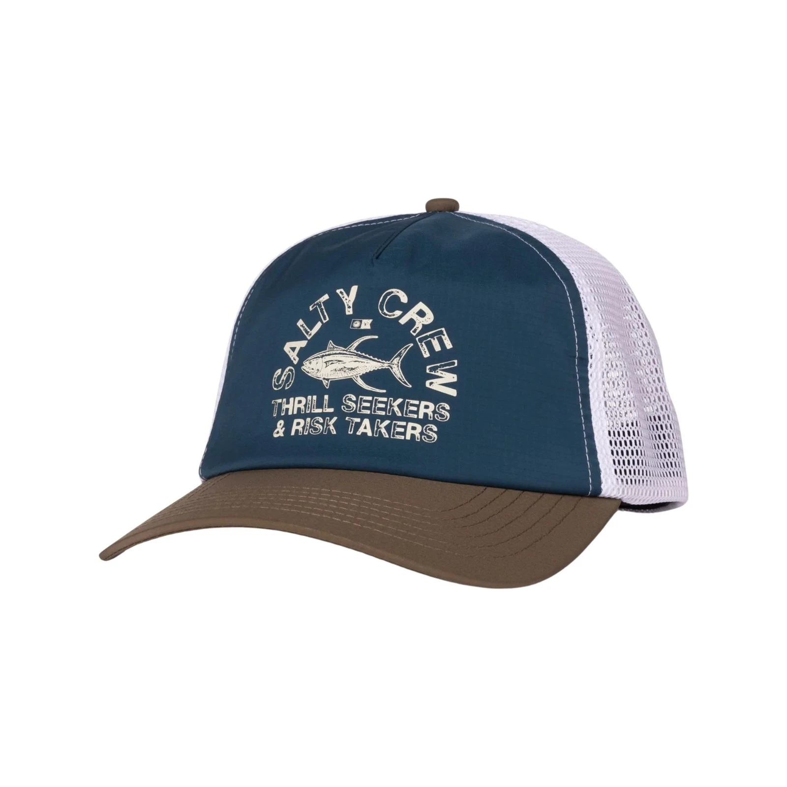 Salty Crew Stamped Trucker Hat, Deep Ocean/Brown