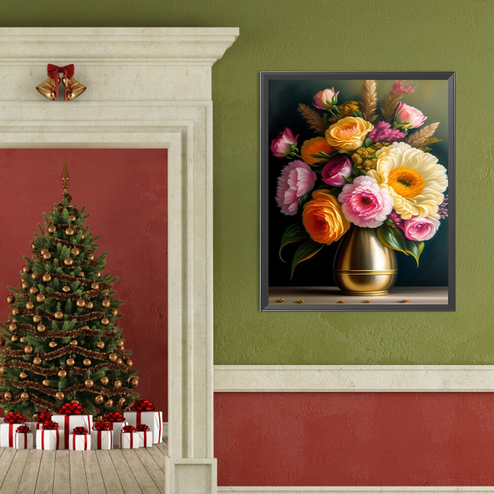 5D DIY Full Square Drill Diamond Painting Vase Bouquet Kit Home Decor ...
