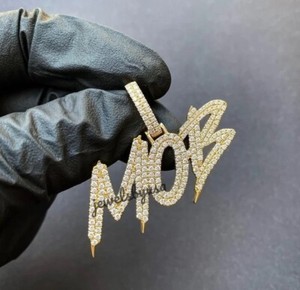 Authentic White Moissanite Men's Any 3 Letter Custom Pendant 14k Yellow Gold Plated Silver