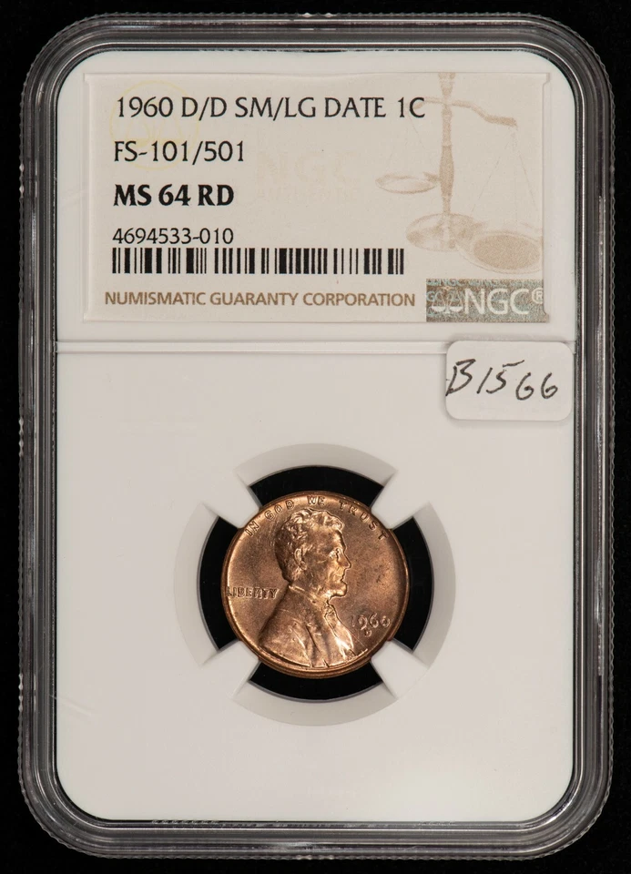 1960-D/D SM/LG Date Lincoln Memorial Cent FS-101 / 501 - NGC MS 64 RD - B1566 - Image 4 of 4