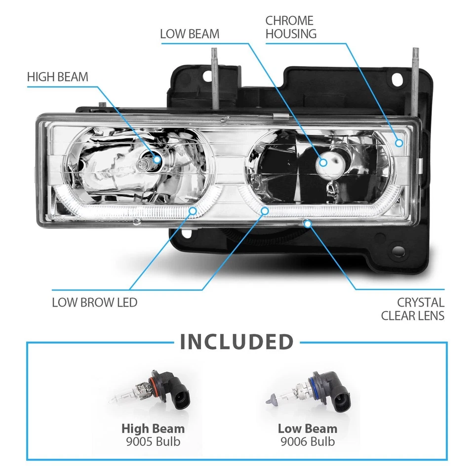 88-99 Chevy Full Size C/K 3500 Tahoe GMC Yukon Suburban Headlights ChromeLED Bar - Image 3 of 4