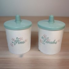 Vintage Mint Blue Baby Nursery Vanity Set Gender Neutral 2 pc Pins Swabs Plastic