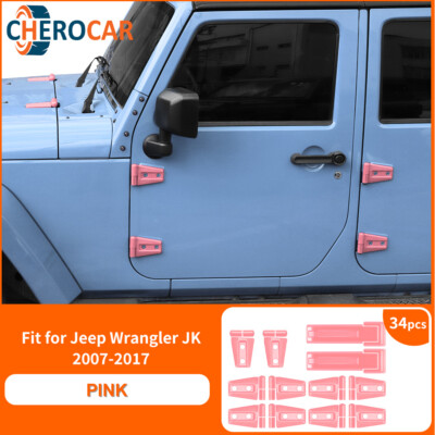 34PCS Pink Door Hood Tailgate Hinge Cover Trim Kit For 2007-18 Jeep Wrangler JK