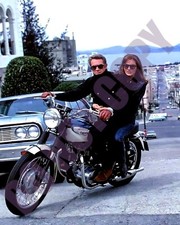 1968 Steve McQueen Bisset Driving 1966 Triump Bonneville Motorcycle 8x10 Photo