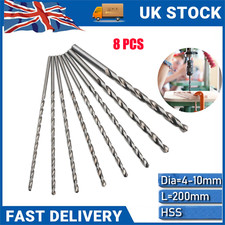 8PCS 200mm Extra Long High Speed HSS Steel Twist Drill Bit Set 4mm-10mm Bits UK