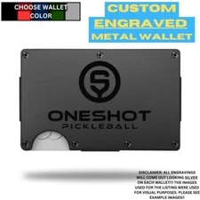OneShot Pickleball Logo Custom Laser Engraved Onto An Aluminum Wallet