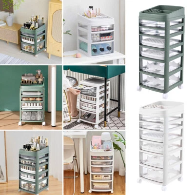 Rolling Cosmetic Case Makeup Trolley Brush Storage 3/4/5/6 Drawers Organiser Box