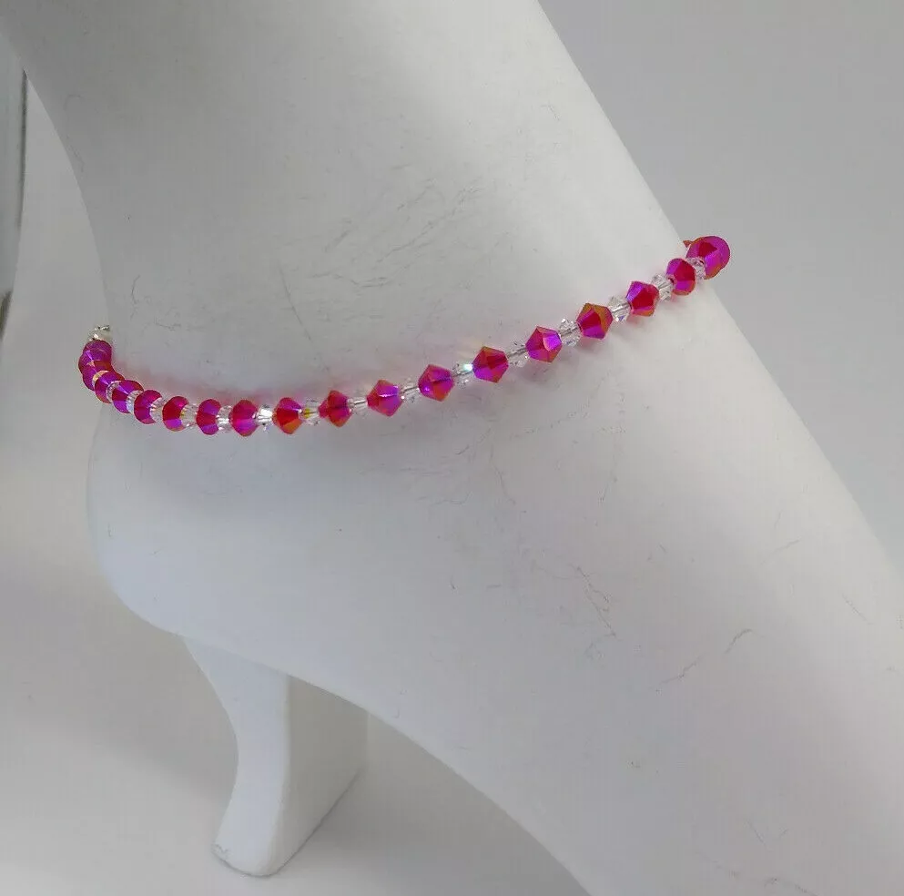 Shimmer Red Beads & Crystals Anklet