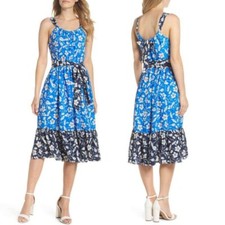 Eliza J Floral Bow Tie Back Midi Sundress Blue Size 16 Nordstrom Pockets NEW