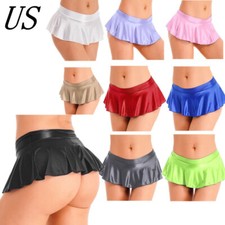 Sexy Women Mini Pleated Skirt Schoolgirl Role Play Short Dress Shiny Clubwear