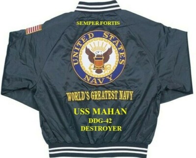 USS MAHAN  DDG-42 DESTROYER EMBROIDERED SATIN JACKET(BACK ONLY)