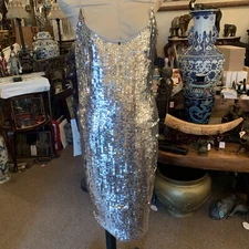 New Oscar de la Renta  Runway Sequin Silver Cocktail Dress Size 8