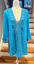 NEW Women  s La Blanca Swim Coverup Size S Roomy Fit Blue V Neck Long Sleeve