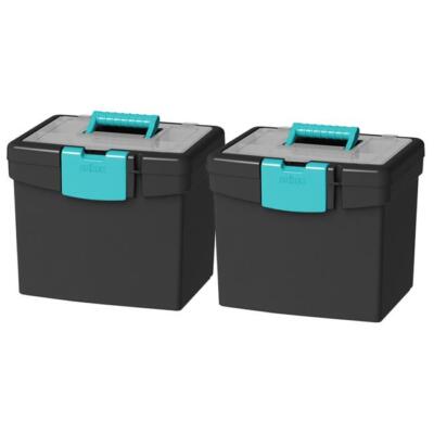 Storex 61414B02C File Storage Box with Extra Large Storage Lid Black & Teal -...