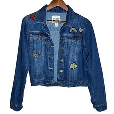 The Edit by Seventeen Button-Up Patch Denim Jean Jacket Youth Girls Size Large