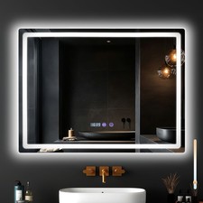 LED Badspiegel mit Uhr Touch Beschlagfrei Beleuchtung Wandspiegel 40/50/60cm Bad