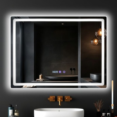 LED Badspiegel mit Uhr Touch Beschlagfrei Beleuchtung Wandspiegel 40/50/60cm Bad