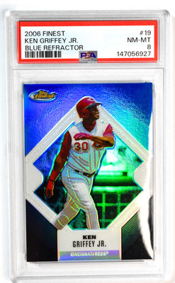 2006 Topps Finest #19 Ken Griffey Jr Blue Refractor /299 PSA 8 NM-MT