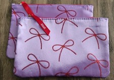 2 x Ipsy December 2025 Makeup Cosmetic Bag Purple with bedazzled Red Bows Ribbon