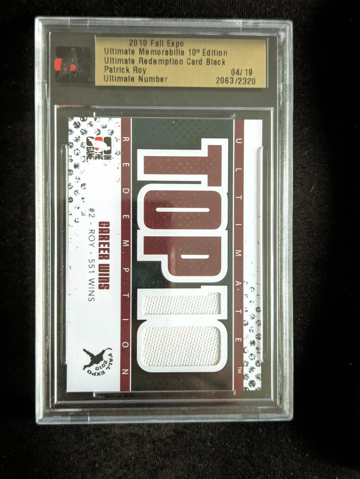 🔥#/19 PATRICK ROY DUAL RELICS TOP10 WINS 2010 IN THE GAME USED ITG ULTIMATE MEM - Image 4 of 4