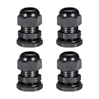 uxcell 4Pcs PG11 Cable Gland Waterproof Plastic Joint Adjustable PG11, Black