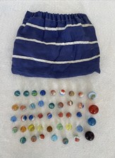 Vtg Estate Sale Glass Swirl Marbles w Bag Lot of 42