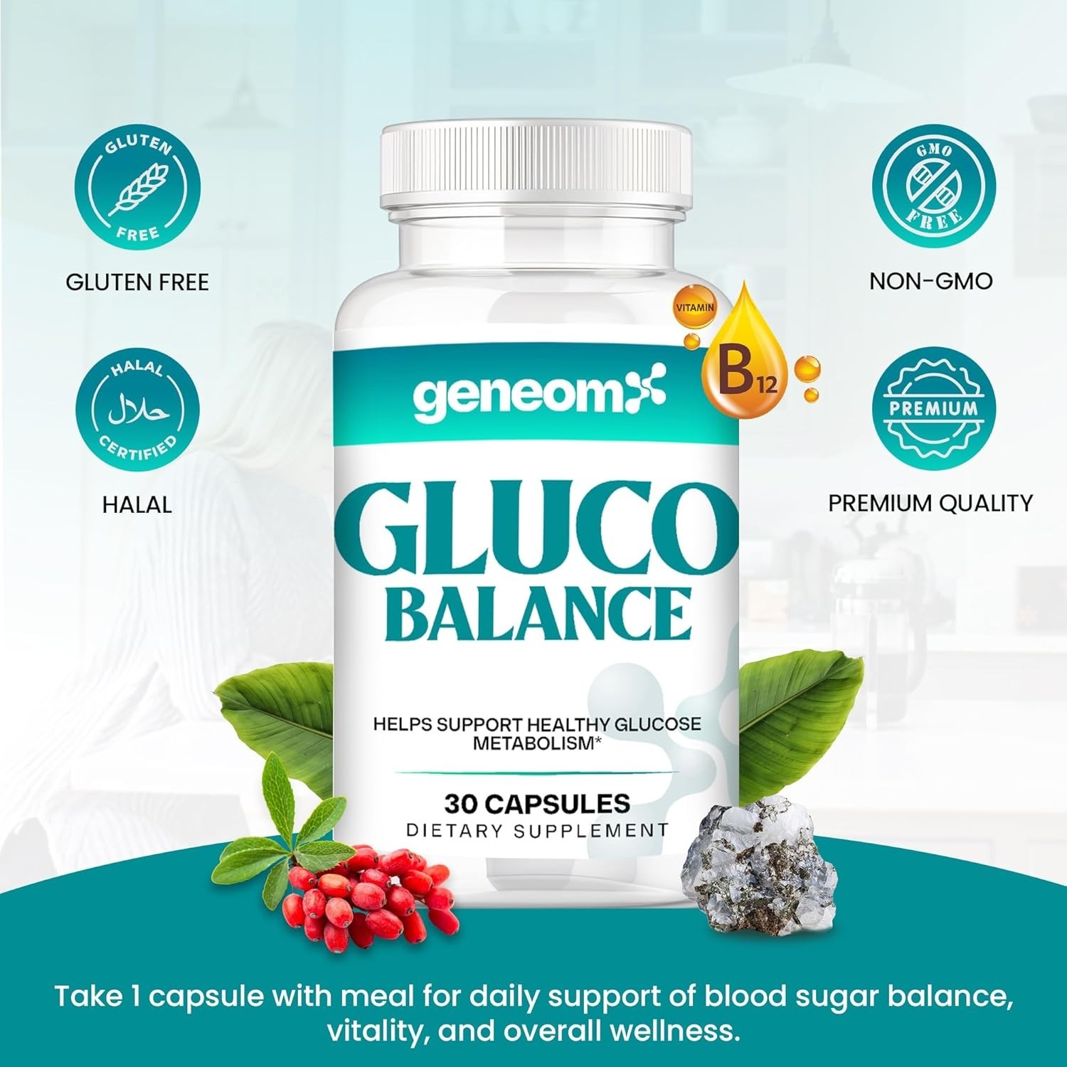 Gluco Balance:  Blood Sugar Support with Berberine & Vanadium - 30 Capsules thumbnail 6