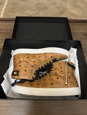 MCM Monogram Cognac Leather High Top Trainers Size UK 7 