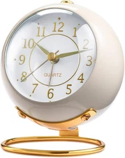 Retro Analog Alarm Clock, Silent Non-Ticking Desk Clock with Night Light,Battery