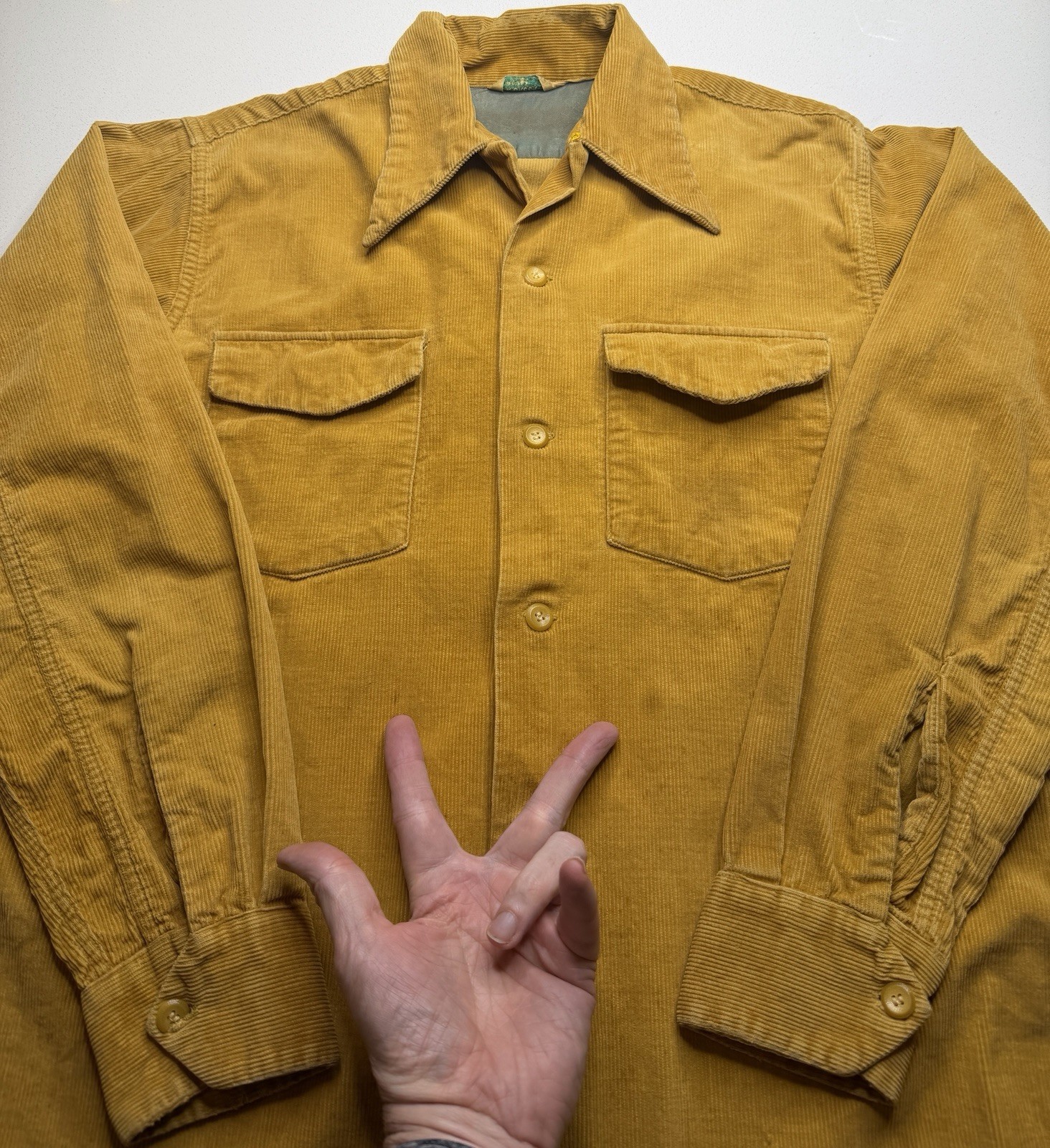 Vintage Deer Creek Gold Corduroy Loop Collar Shirt Men’s Size M L 40s 50s 60s
