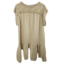 Allegra Masetti Firenze Mini Dress Sz XL Linen Lace Fringe Khaki Beachy Italy